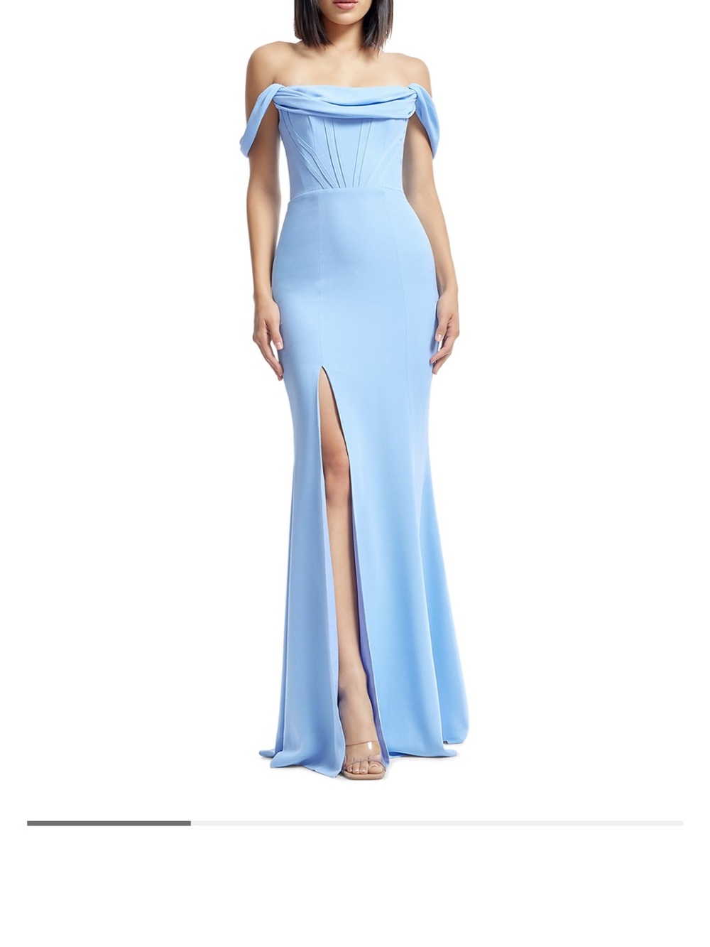 NWT Dress the Population Powder Blue Off-Shoulder Maxi Gown